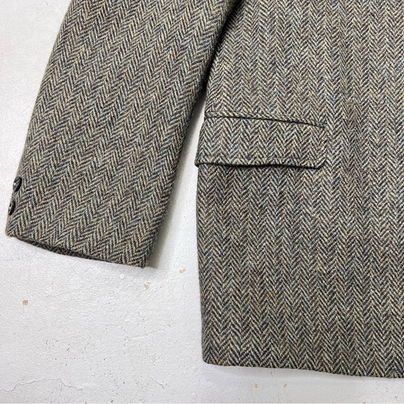 Vintage Harris Tweed Olive/Navy Herringbone 100% Scottish Virgin Wool Sport Coat - Picture 3 of 12
